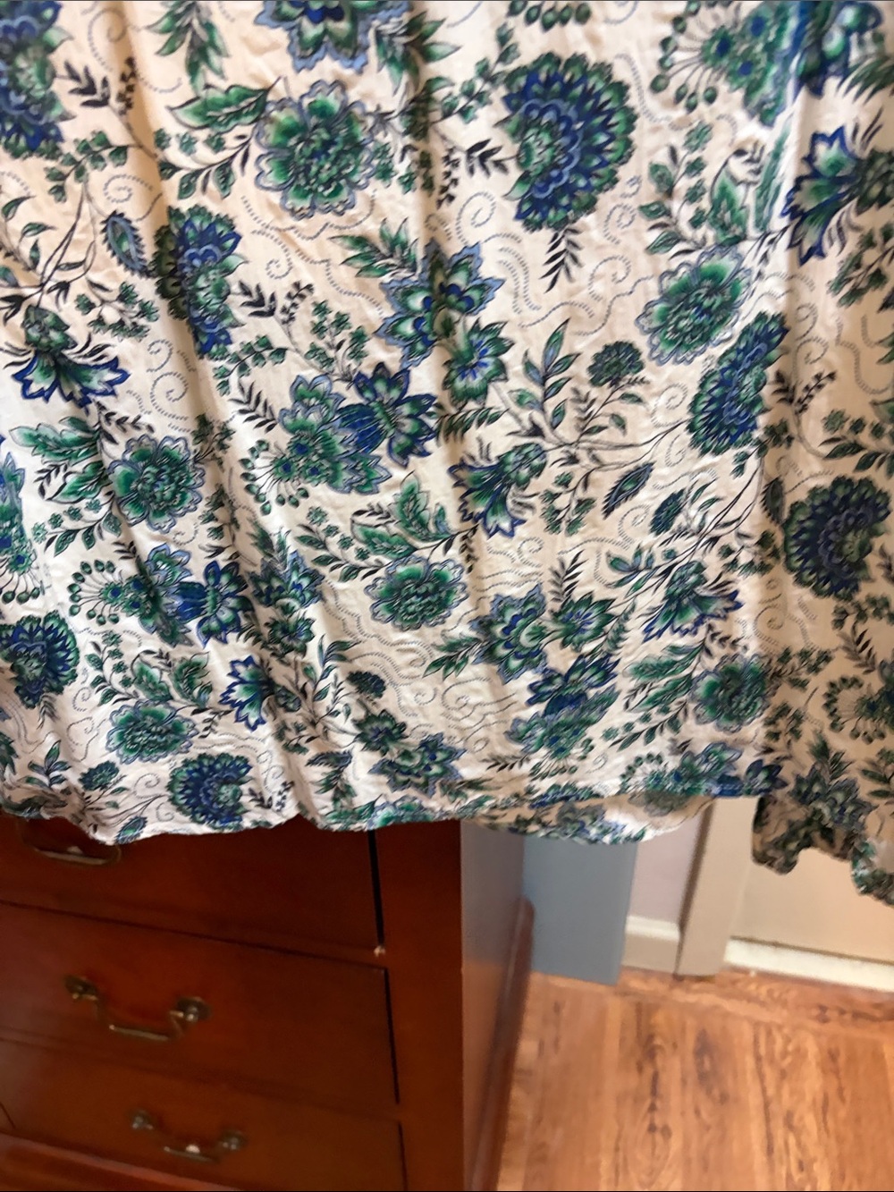 LOFT White Skirt with Blue & Green Floral Pattern